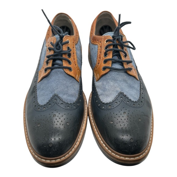 Clarks Darby Limit Shoes Mens 13 Blue Spectator Wingtip Leather Canvas Brogue - Picture 4 of 8